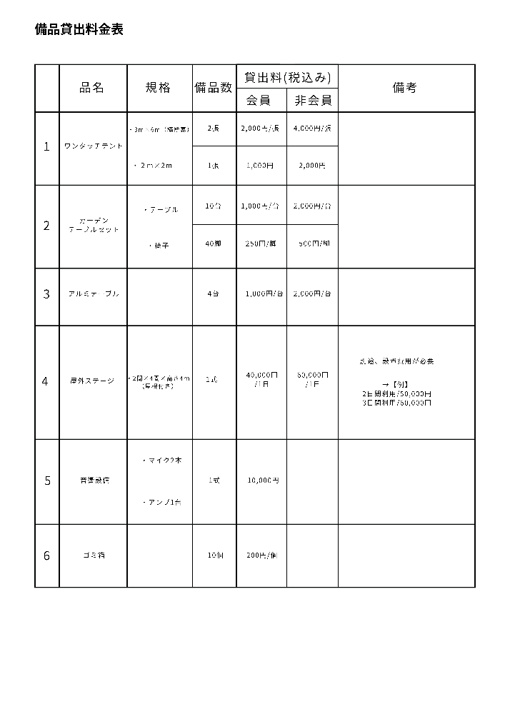 イベント用品貸出し