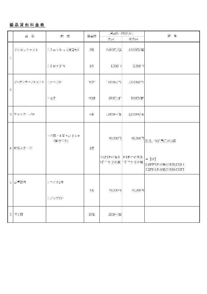イベント用品貸出し